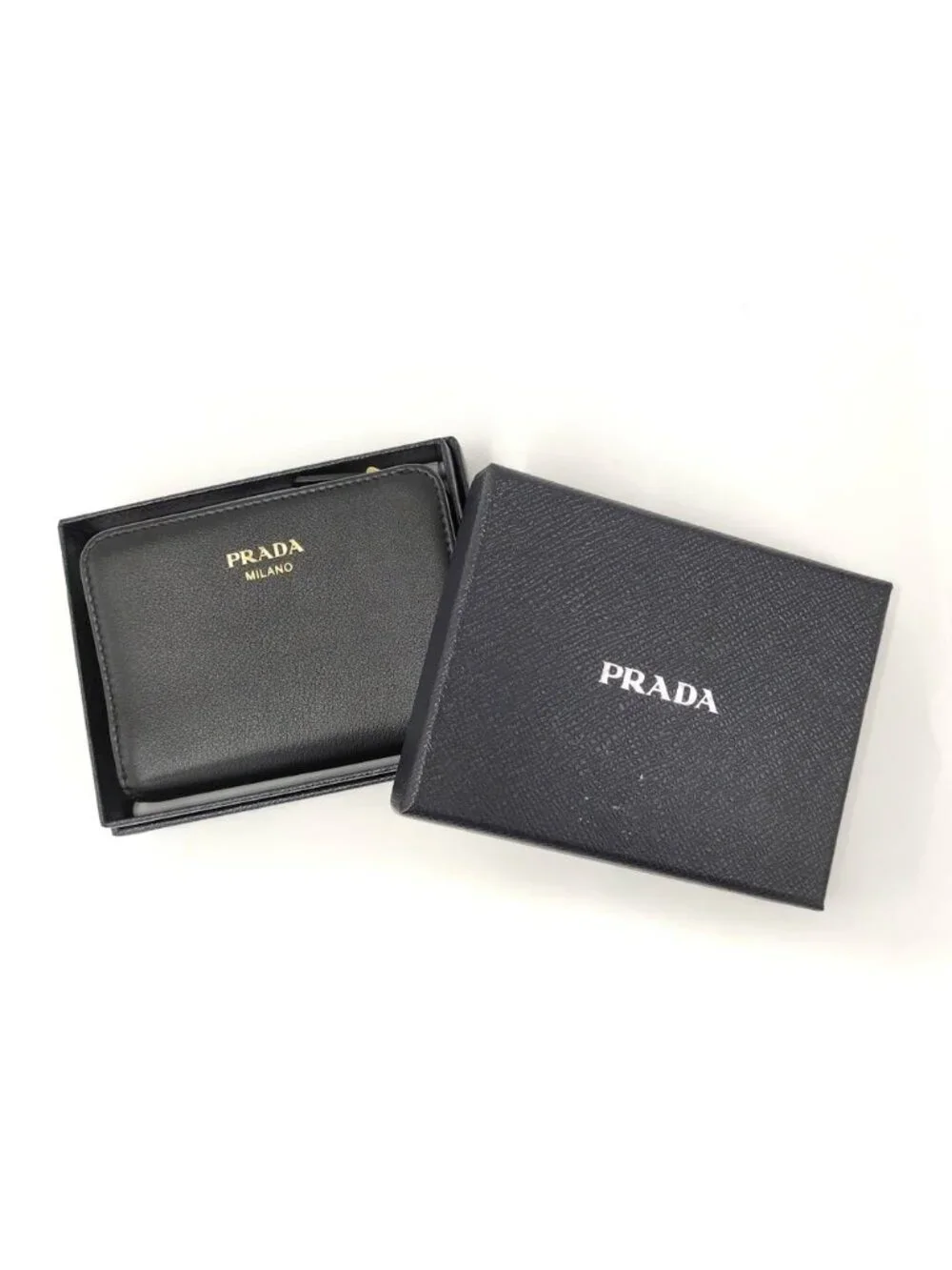 Prada 2 Folding Wallet Leather Black